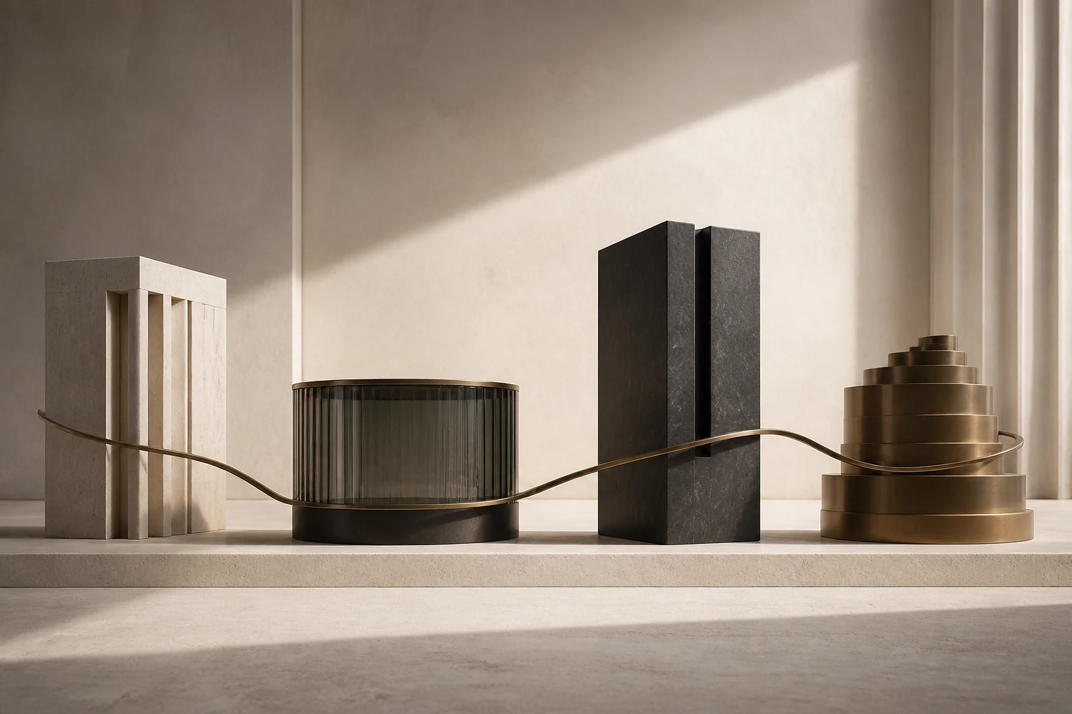 Four connected architectural forms representing Sterling & Finch operating divisions